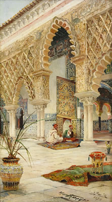 Orientalisk bakgård med samtalande morer - Sevilla