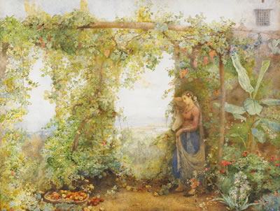 Flicka i blomsterträdgård by John William North - Auction record, sale price, and art valuation. Compare with similar artists and explore comparable artworks.