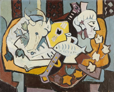 Still Life with Animal Mask and Plastic Head