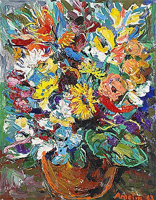 Sample artwork by Albin Amelin (1902 - 1975), known for expressionist worker genre, florals, landscape and genre painting - View similar artists and auction records