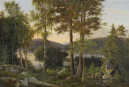 Sommarlandskap med insjö