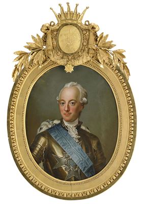 Porträtt av Karl, hertig av Södermanland (1748-1818) iklädd harnesk och serafimerordens ljusblå band - midjebild