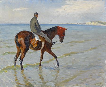 Kapplöpningshäst i vattenbrynet - Deauville by Georg (Karl) Arsenius - Auction record, sale price, and art valuation. Compare with similar artists and explore comparable artworks.