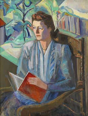 Portrait of a woman holding a book