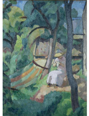 WOMAN KNITTING IN THE SUN by Jean Picart Le Doux - Auction record, sale price, and art valuation. Compare with similar artists and explore comparable artworks.