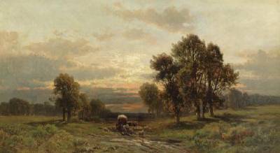 Covered Wagon and Cattle in a Landscape