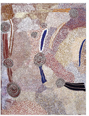 ROCKHOLES NEAR THE OLGAS by Bill Whiskey Tjapaltjarri - Auction record, sale price, and art valuation. Compare with similar artists and explore comparable artworks.