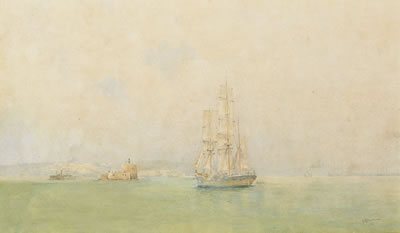 Sample artwork by Frederick James Elliott (1864 - 1949), known for watercolor marine painting, ocean liners, cargo and sailing ships, lithographs - View similar artists and auction records