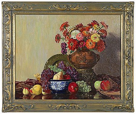 ZINNIAS AND FRUIT