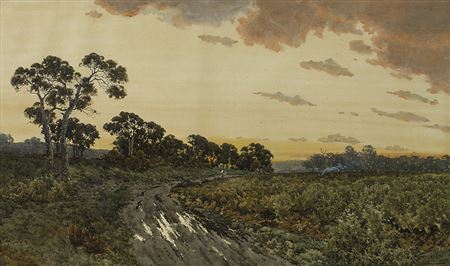 LANDSCAPE WITH FIGURE ON A ROAD by Henri Tebbitt - Auction record, sale price, and art valuation. Compare with similar artists and explore comparable artworks.