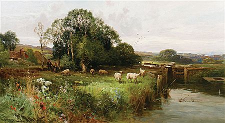 Sheep grazing by the river Kennet