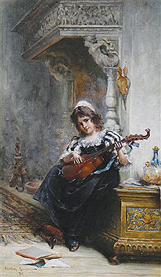 Girl playing a lute