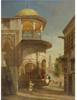 A STREET SCENE IN OLD CAIRO NEAR THE IBN TULUN MOSQUE by Adrien Dauzats - Auction record, sale price, and art valuation. Compare with similar artists and explore comparable artworks.