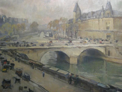 Parisian Cityscape with Bridge