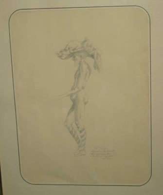 Whimsical portrait of a standing male nude by Thomas Toner - Auction record, sale price, and art valuation. Compare with similar artists and explore comparable artworks.