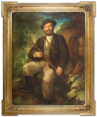 Portrait of Rudolf Swoboda: Self-portrait seated at a river's edge with a fishing pole,