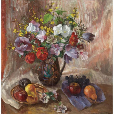 STILL LIFE WITH DARK CHRISTMAS ROSES by Mary Nicol Neill Armour - Auction record, sale price, and art valuation. Compare with similar artists and explore comparable artworks.