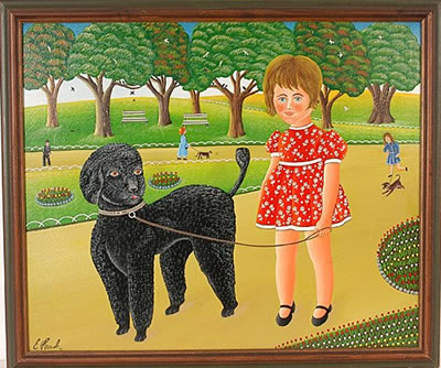 GIRL WITH LARGE BLACK POODLE