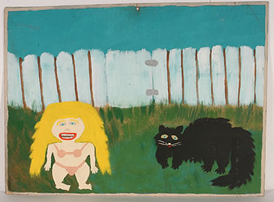 Blond Girl In a Bikini w Black Cat