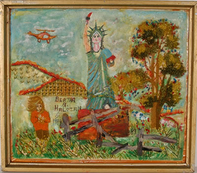 Portrait of Bertha A Halozan: Self-Portrait As A Young Girl With The Statue of Liberty