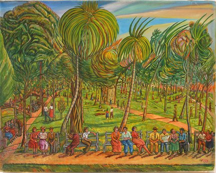 Sample artwork by Louis Monza (1897 - 1984), known for woodcuts, naive genre-often violent, painting - View similar artists and auction records