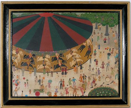 Red, Black & Green Top Merry-Go-Round by Oscar Nelson - Auction record, sale price, and art valuation. Compare with similar artists and explore comparable artworks.