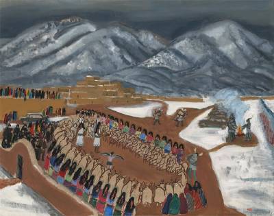 Sample artwork by Helen Greene Blumenschein (1909 - 1989), known for landscape, pueblo scenes, figure and portrait painting, illustration - View similar artists and auction records
