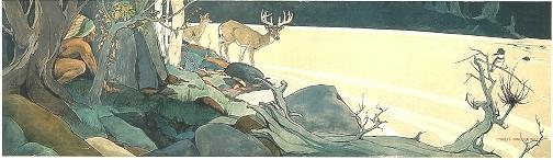 Indian Watching Deer at