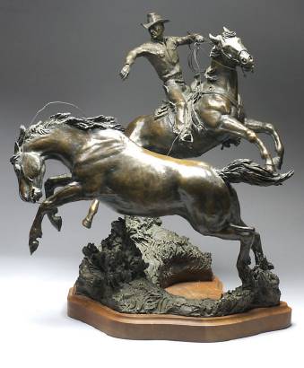 Cowboy Roping a Wild Horse