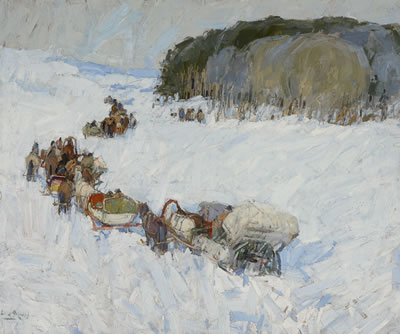 Christmas in Siberia, Troikas in the Snow by Leon Gaspard - Auction record, sale price, and art valuation. Compare with similar artists and explore comparable artworks.