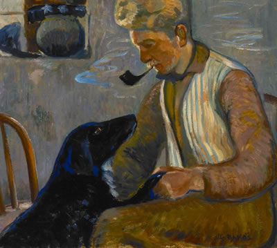 Portrait of Jozef Bakos: Self Portrait with Dog, 1930