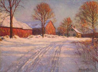 Red Barn in Winter by Robert Emmett Owen - Auction record, sale price, and art valuation. Compare with similar artists and explore comparable artworks.