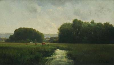Cows Grazing in a River Landscape