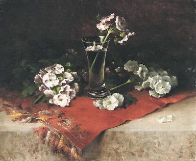 Flowers and a Wine Glass on a Tabletop