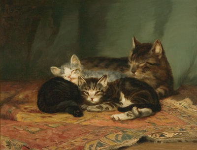 Mother and Three Kittens at Rest