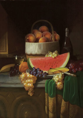 Fruit and Wine on a Marble Tabletop