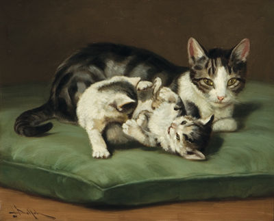 A Mother and Her Two Kittens