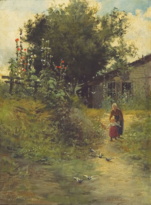 Playtime Amidst the Hollyhocks