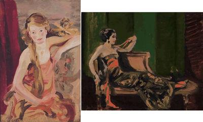 A Seated Woman and Woman Reclining on a Chaise Lounge: A pair