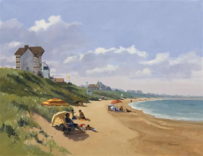 Sample artwork by Annie Puybareau (Born 1955), known for bright color, realist stlye coastal view, city scene - View similar artists and auction records