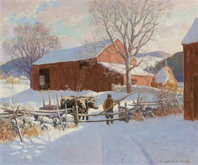 New England Farm in Snow