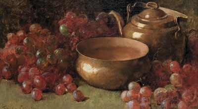 Still Life with Grapes and Copper Pots