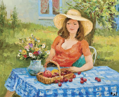 Young Girl with Straw Hat