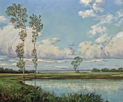 Sunlit Landscape with Pond