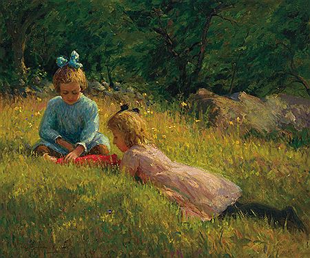 Girls Playing on a Hillside