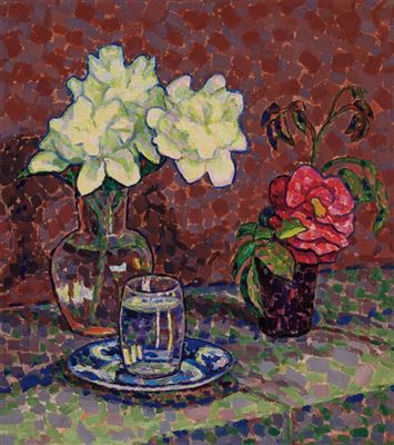 "White Peonies and Red Rose"