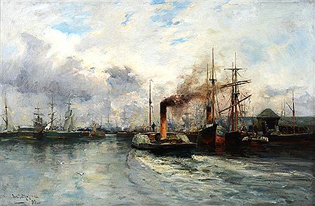`Shipping off Leith` by Joseph (Joe) Milne - Auction record, sale price, and art valuation. Compare with similar artists and explore comparable artworks.