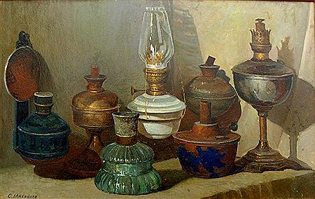 "Assorted Oil Lamps on a Table" by Sergei Mikhailov - Auction record, sale price, and art valuation. Compare with similar artists and explore comparable artworks.
