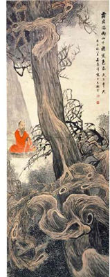 OLD MONK BY A CYPRESS