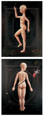 Sample artwork by Jing Yang (Born 1976), known for paintings of child figures, often doll-like - View similar artists and auction records